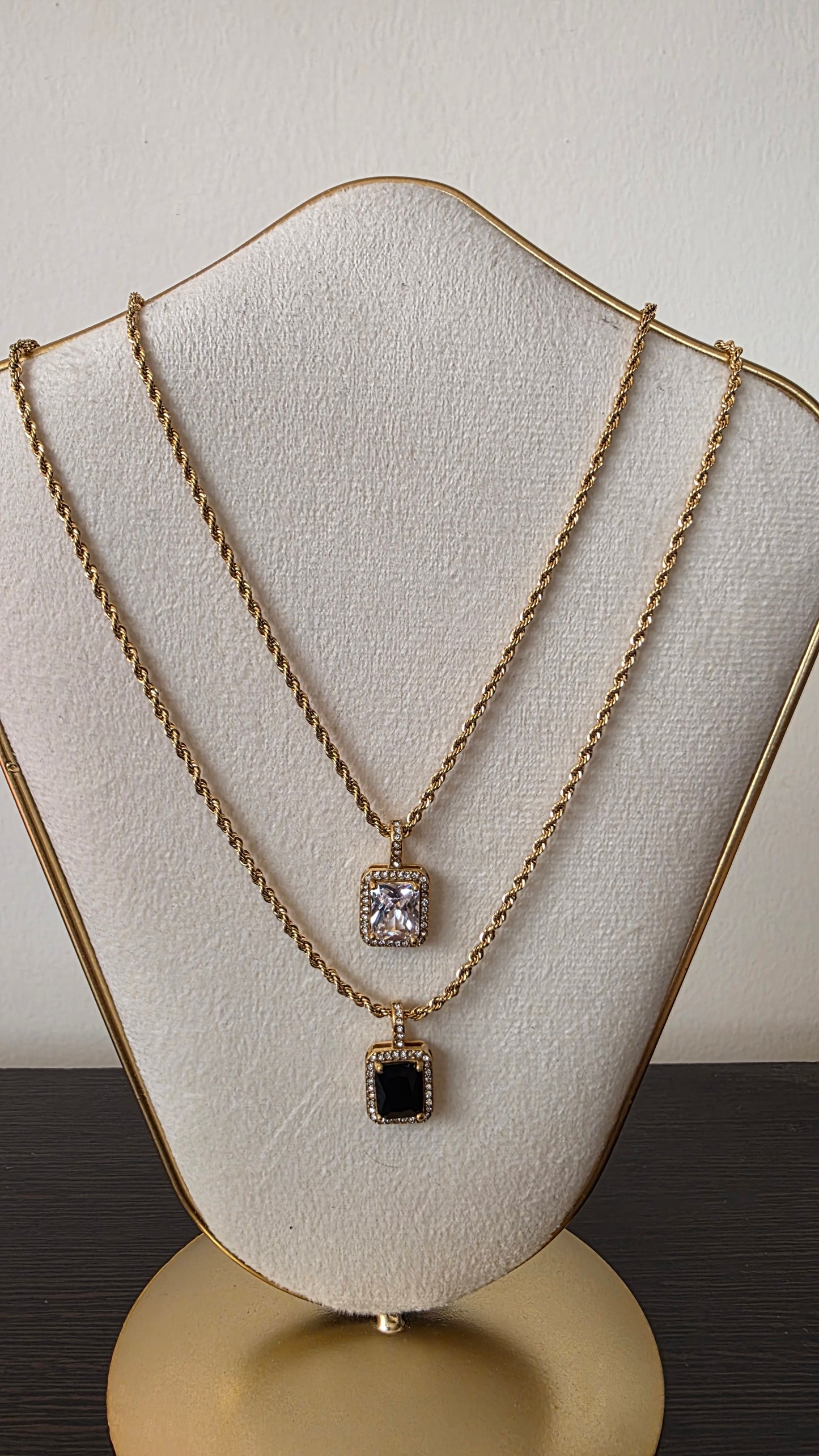 Luxe Dual Square Zircon Pendant Necklace