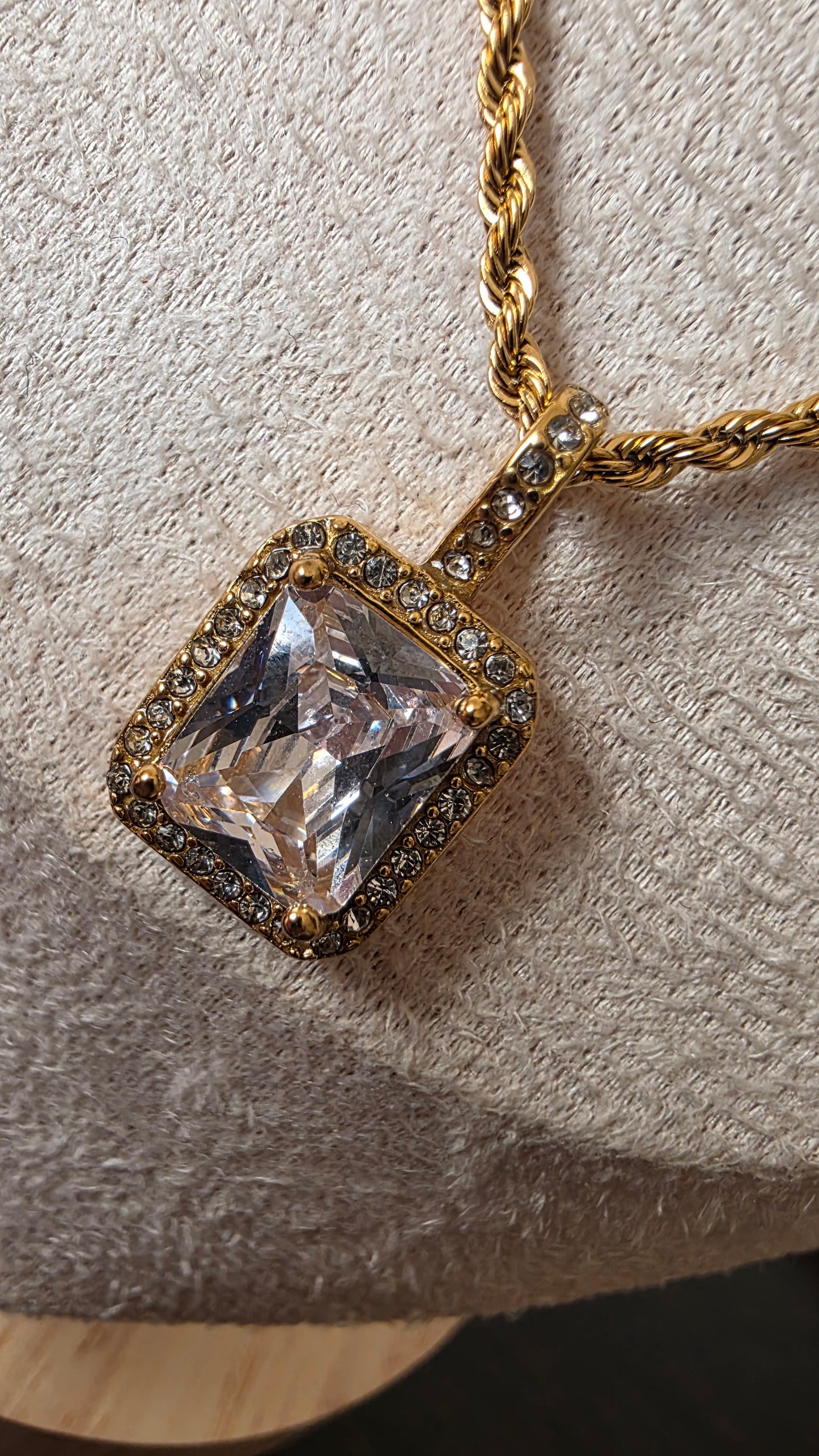Luxe Dual Square Zircon Pendant Necklace
