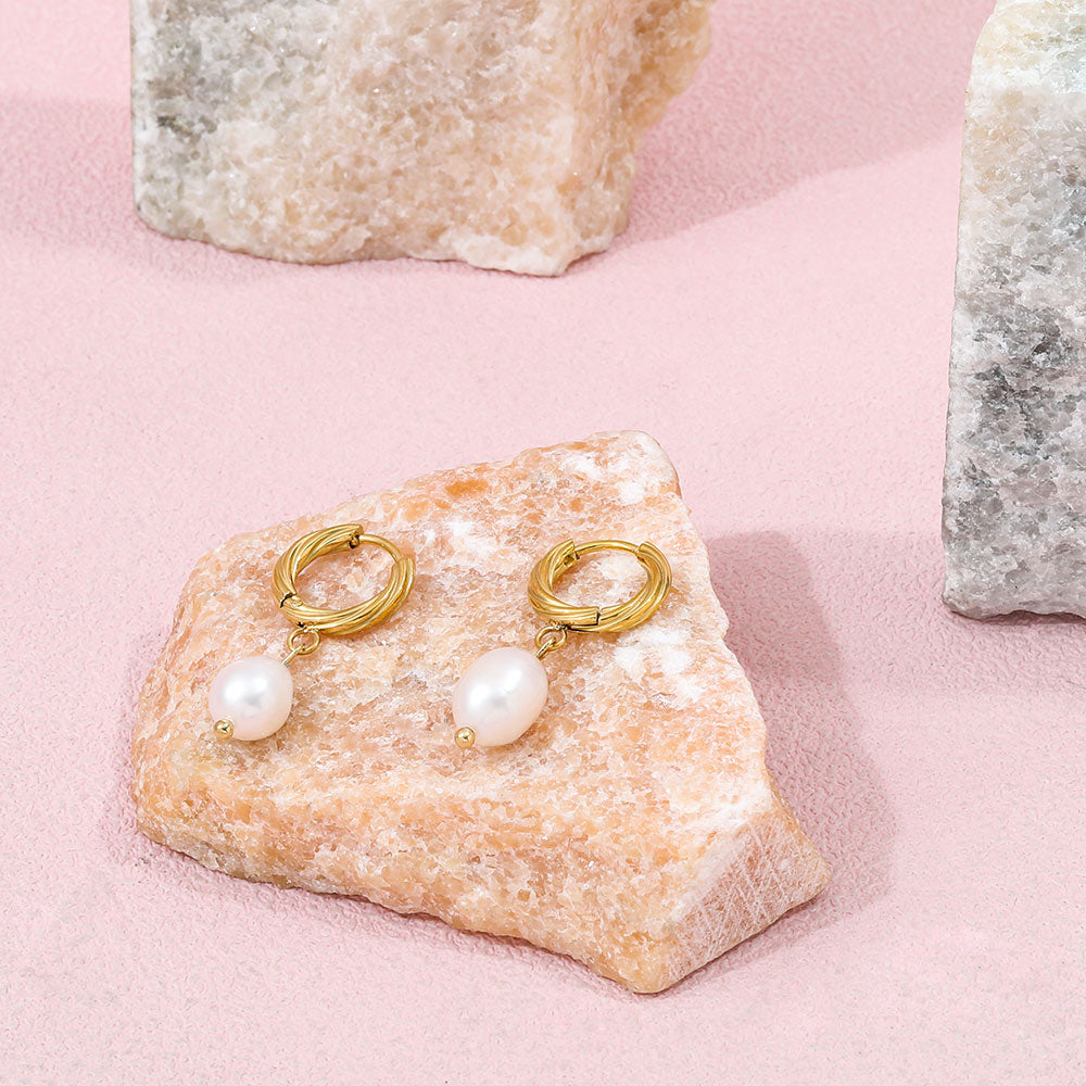Luxe Pearl Drop Huggie Hoop Earrings