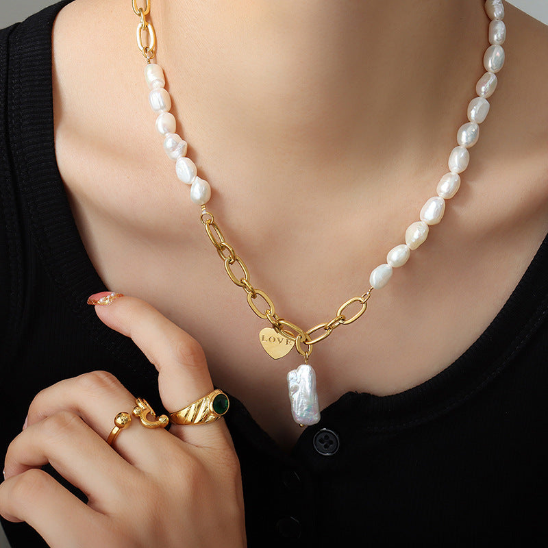 Luxe Pearl Love Heart Chain Necklace