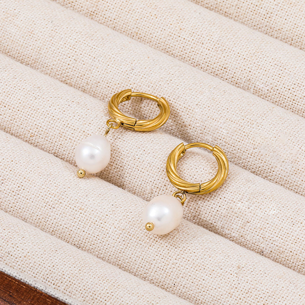 Luxe Pearl Drop Huggie Hoop Earrings