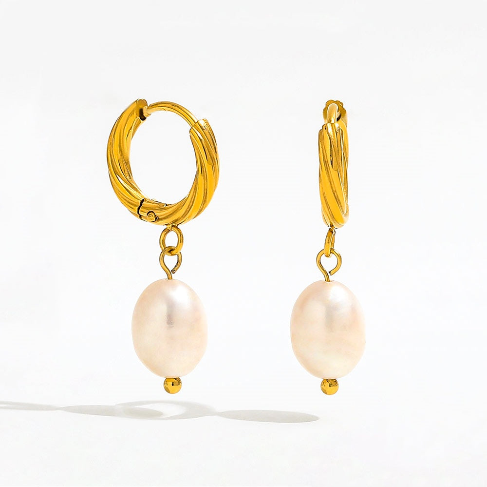 Luxe Pearl Drop Huggie Hoop Earrings