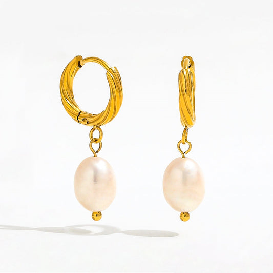 Luxe Pearl Drop Huggie Hoop Earrings