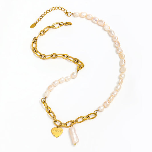 Luxe Pearl Love Heart Chain Necklace