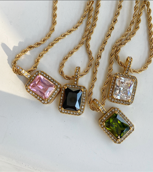 Luxe Dual Square Zircon Pendant Necklace